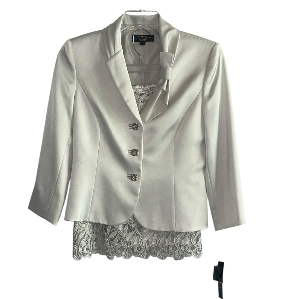 Tahari Gray Formal Suit Lace Sirt Size 8P  NWT - Picture 2 of 16